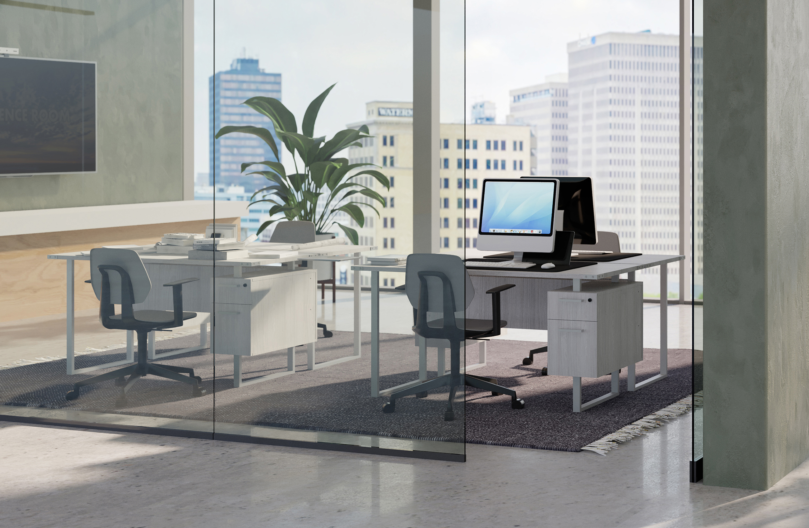 Mirella SOHO Desk with Built-In Pedestal – 5513WAH